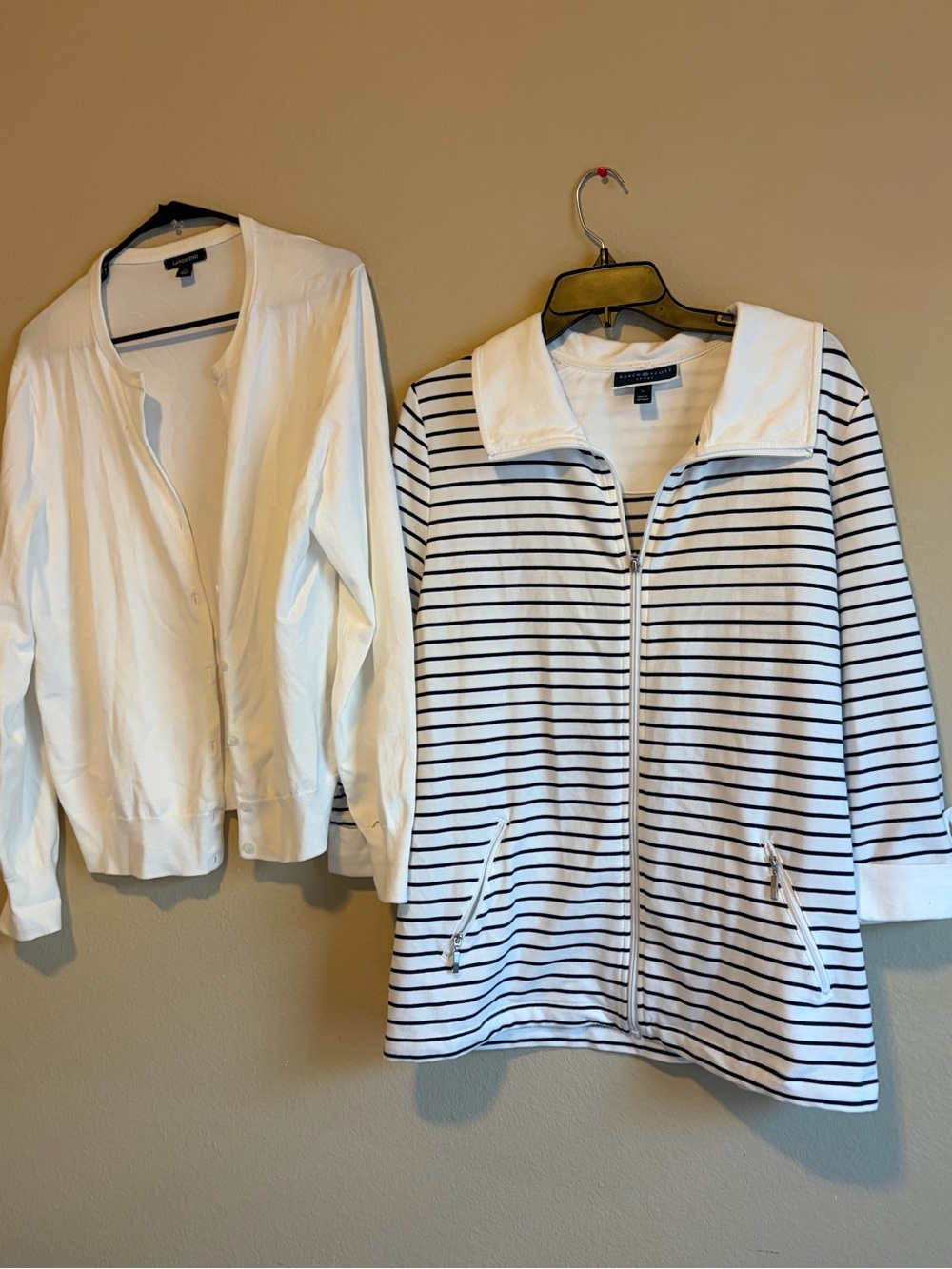 Women’s large bundle.Striped Zip-Front Jacket and White Cardigan.Fall , winter.